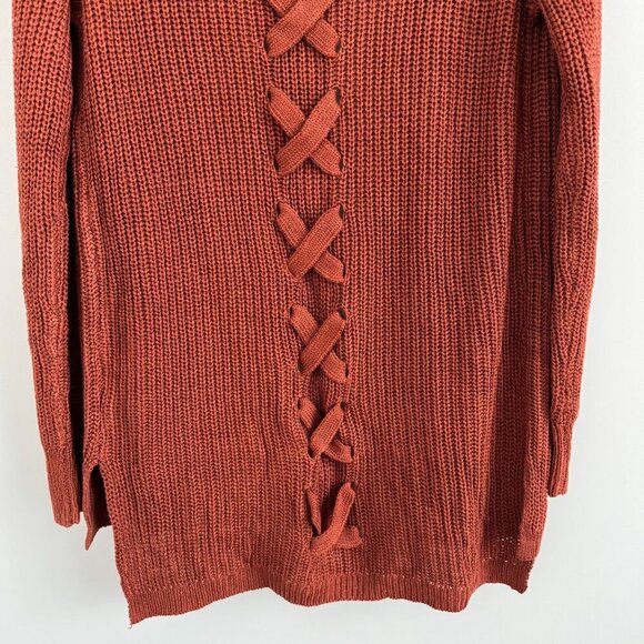 Pinque Women Rust Lace-Up Open-Front Knit Cardigan Size S - Picture 7 of 8